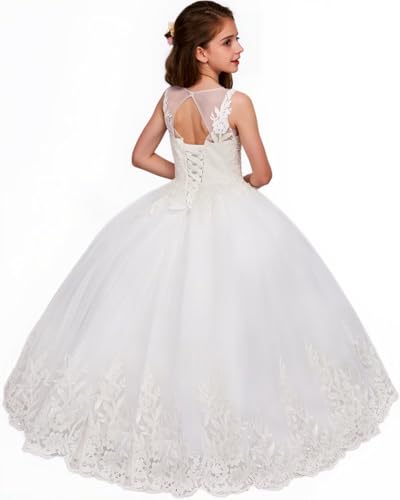 Lace Tulle Flower Girl Dresses for Wedding Backless Princess Pageant Ball Gown A Line First Communion Dress for Girls