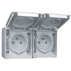 Doble base francesa horizontal Efapel Estanca 48 gris con protección contra el polvo y agua