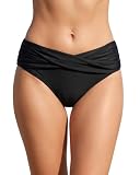 Tempt Me Women Black Twist Bikini Bottom Moderate High Cut Bathing Suit Bottoms Ruched Swimsuit Bottom M
