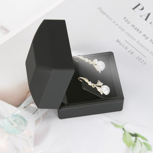 LED Stud Earring Jewelry Gift Box for Proposal, Wedding, Engagement,Birthday Luxury Jewelry Gift Box with LED Light, Jewellry Display Box (Black) - Image 4