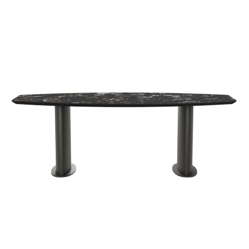 Image of Wakefit Crosne Dining Table - Portoro Black - 6 Seater I Marble Finish I Vitrified Tile Top I Portoro Black