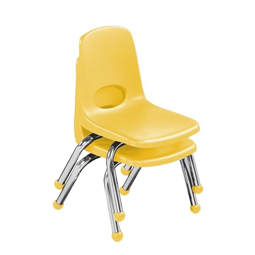 Image of FDP 10 inch School Stack Chair, Stacking Student Seat with Chromed Steel Legs and Ball Glides for Preschool, Classroom or Homeschool - Sand (2-Pack), 15409-SD