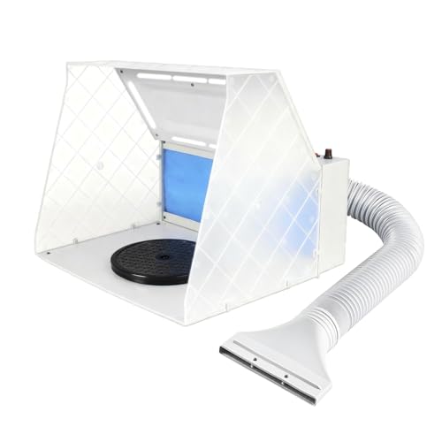 Magicrose Airbrush Spray Booth Kit Paint Booth with Adjustable 5.1m/min Powerful Fan and LED Light 5 Foot Exhaust Extension Hose 2-layerFilter Spray Booth for Painting Cake Craft Hobby