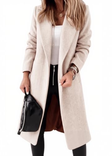 Image of Ladiyo Womens Classic Coat Lapel Collar Open Front Belted Long Jacket