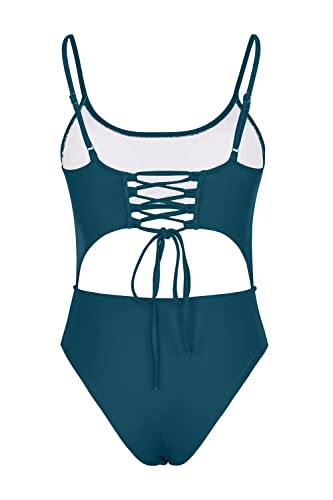 Image of Meyeeka Womens Scoop Neck Cut Out Front Lace Up Back High Cut Monokini One Piece Swimsuit