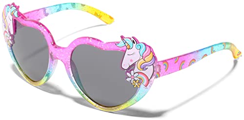 ShadyVEU Kids Unicorn Glitter Rainbow Color Heart Shape Sunglasses Magic Party Shatter-Proof Shades Girls Eyeglasses