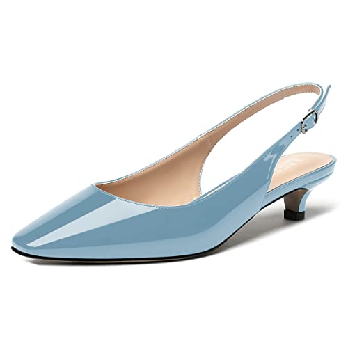 MERRORI Women's Slingback Buckle Patent Square Toe Kitten Low Heel Pumps Business Work Dress Shoes 1.5 Inch