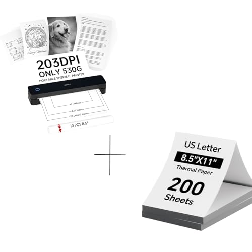 iDPRT Portable-Printer + 200 Sheets 8.5"x 11" Sized Thermal Paper