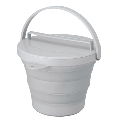 Isetou I-642 Collapsible Bucket with Lid 2.8 gal (8 L) Gray 8L Width 12.8 x Depth 11.8 x Height 3.2-10.1 inches (8.1-25.7 cm), Made in Japan, Folding Bucket with Lid, Large Capacity, Compact,