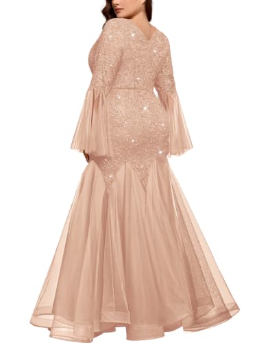 Image of MISSMAY Women's Plus Size Formal Evening Gowns Sequin Mermaid Tulle Dresses