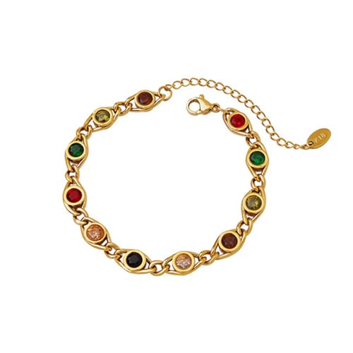 14K Gold Beaded Bracelet with Round Colorful Moissanite - Exquisite Niche Design, Shiny Cut, Ideal Gift Choice