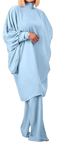 Womens Sexy Batwing Sleeve Turtleneck Tunic Tops Bodycon Wide Leg Pants Party Clubwear Sweatsuit Tracksuit Outfits Set #TOP21