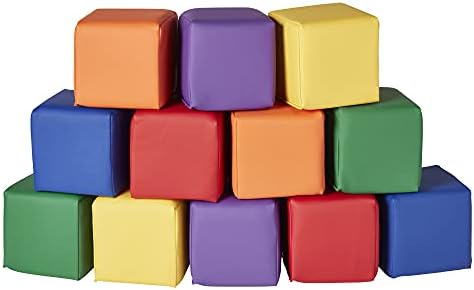 ECR4Kids SoftZone Patchwork Toddler Blocks, Foam Cubes, Assorted, 12-Piece