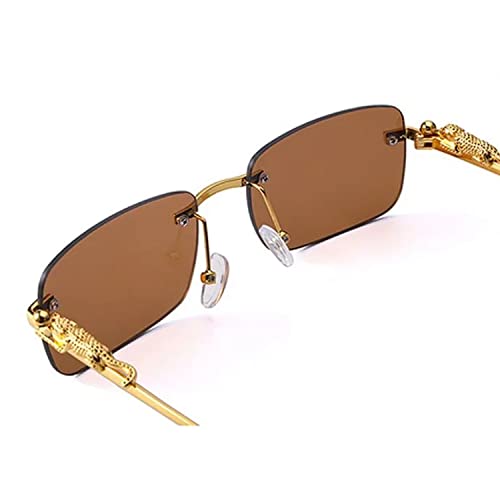 Image of Dervin Leopard Decorated Arms Rimless Rectangle Sunglasses for Men and Women