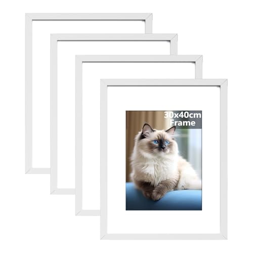 RUN HELIX Pack de 4 Marcos de Fotos 30x40cm, Marcos de Fotos de 30x40cm Blancos, Marcos para Pósteres Usados para Salón, Dormitorio, Estudio