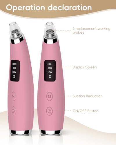 Pore Vacuum Blackhead Remover - Pore Extractor with 5 Attachments & 3 Suction Levels - Blackhead Remover Tools for Women and Men (Pink) - Image 5
