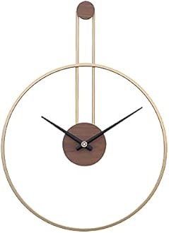 TickTime Large Decorative Wall Clock for Living Room,Metal & Walnut Dial Home Decor Silent Non Ticking Lightweight Clocks for Bedroom, Study, Office Decorations, 28.7''×21.6'',Gold