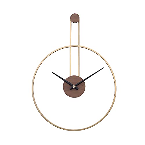 TickTime Large Decorative Wall Clock for Living Room,Metal & Walnut Dial Home Decor Silent Non Ticking Lightweight Clocks for Bedroom, Study, Office Decorations, 28.7''×21.6'',Gold