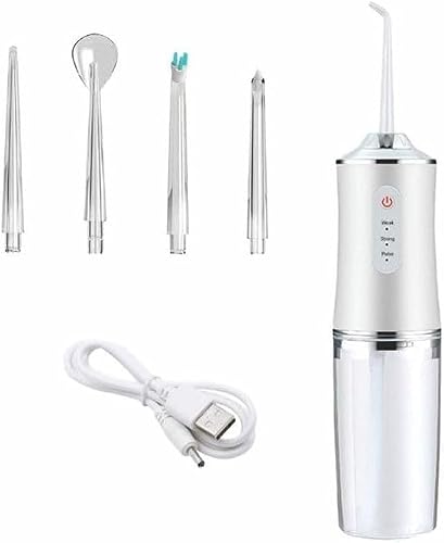 Electric Water Flosser Cordless for Teeth, Portable Rechargeable Oral Irrigator, Waterproof IPX7, USB Charging, Adjustable Pressure Modes, Multiple Nozzles Included (White)