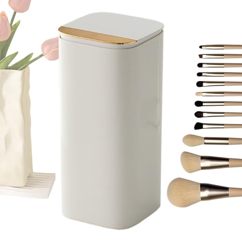 Cosmetic Brush - Motorized Lift Storage, Four-Compartment Makeup Organizer Including Durable Lid, Elegant Vanity Accessory Featu