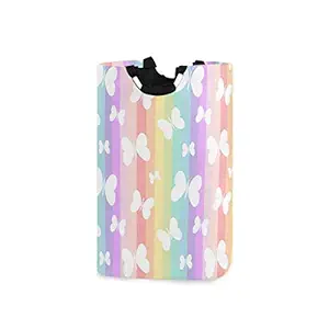 senya Large Laundry Basket Shopping Foldable Clothes Bag Collapsible Fabric Laundry Hamper Folding Washing Bin (Rainbow Butterfly)