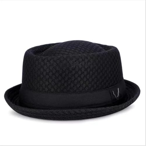 Chapeau rétro jazz en paille plate et maille anglaise respirante de haute manufacture - 2