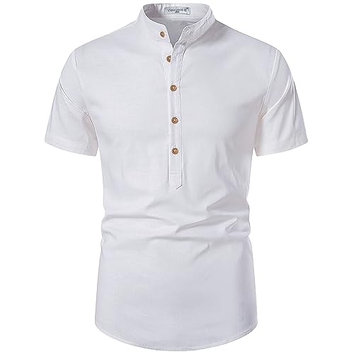 Image of Vida Loca Men's Cotton Linen Plain Stitched Half Sleeve Shirt