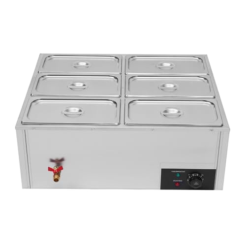 Commercial Electric Food Warmers,Stainless Steel Steam Warmer Food Warmer Buffet Server with Lids,Catering Food Warmers Parties Electric Buffet Food Warmers for Catering Cafeterias (6 Pan)