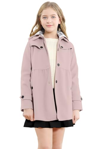 Image of Betusline Girls' Dress Coat, Kids Hoodie Wool Blend Coats Fall Winter Outerwear Peacoat,2-14 Years