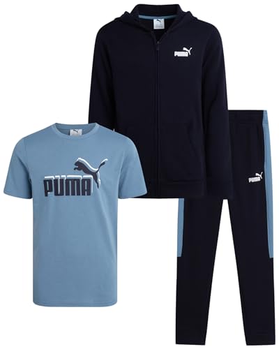Pantalones deportivos PUMA y sudadera para niños que buscan abrigarse del frío en el patio escolar