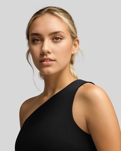QUEENIEKE Womens One Shoulder Sports Tank Tops Built in Bra Yoga Vest Workout Cute Sleeveless Shirt Medium Support Tank3