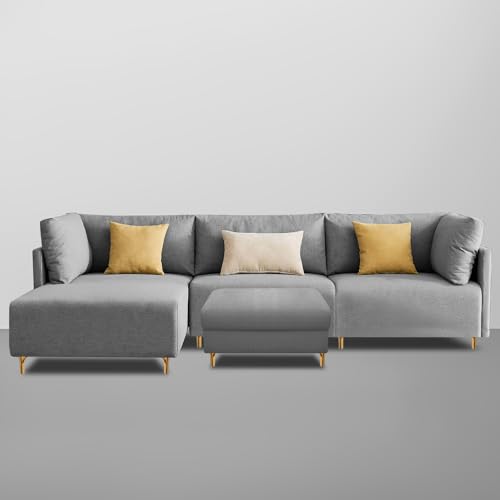 Image of Carina LHS 4 Seater L Shape Sofa Set with Center Table for Living Room (Grey Fabric) Premium Fabric Sofa