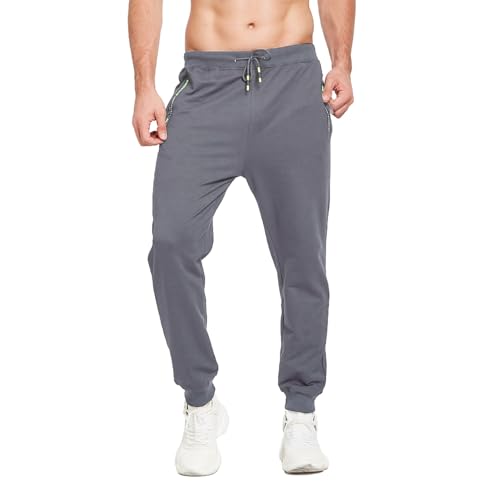 ZOXOZ Mens Joggers Tracksuit Bottoms Men with Zipped Pockets Cotton Elasticated Waist Slim Fit Sweatpants Grey L