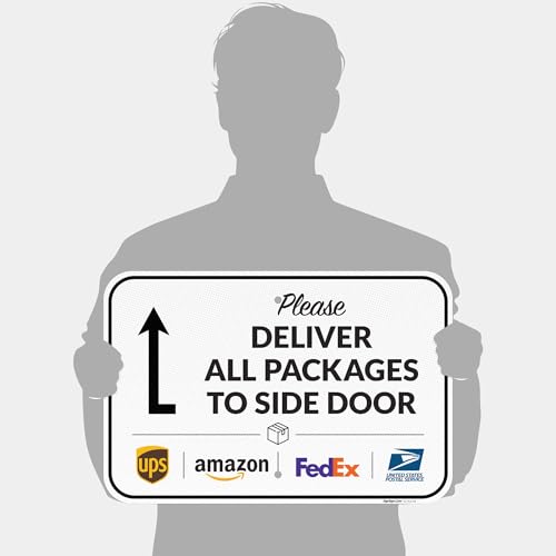 Image of Package Delivery Sign, Delivery Instructions All Package to Side Door Sign, | 12x18 Inches, 3M EGP Reflective .063 Aluminum, Made in USA by Sigo Signs