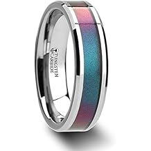 Roy Rose Jewelry Mens Tungsten Carbide Blue/Purple Color Changing Inlay Wedding Ring - Flat Brushed Comfort Fit - 4mm 6mm 8mm 10mm Wide - Style Name Stingray