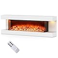 RELAX4LIFE Floating TV Stand with Fireplace - 36’’ Wall Mounted 3-Sided Electric Fireplace Insert Heater with Mantel w/Adjustable Flame, Ambient LED Light, Remote Control, 8H Timer, 750W/1500W (50'')
