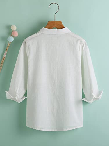 Shein Girl's Casual Button Down Long Sleeve Linen Collared Shirt Blouse Tops White 110 #TOP1