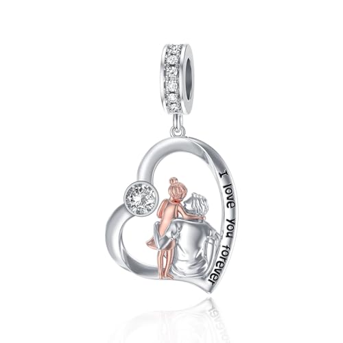 Image of PROESS Father Mother Daughter Charm fit Charms Bracelet Sterling Silver Charms for Bracelets Birthday Valentines Day Gifts for Daughter Mother Lover