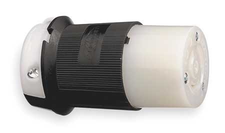 Hubbell HBL7314GCB Locking Connector, 2 Pole and 3 Wire, 20 amp, 3 Phase 250V, Black/White