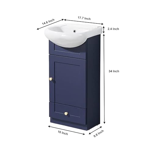 Wenore Home 18 Inch Small Bathroom Vanity, Blue Sink Combo, Narrow Set for Small Space, Modern Bath With 1 Door and 1 Drawer