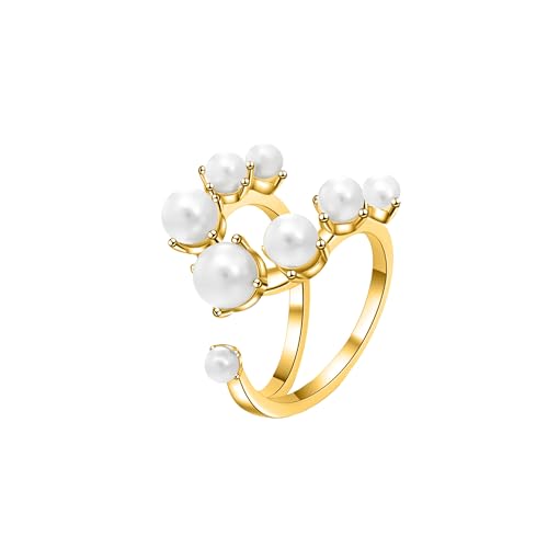 FUTIMELY Vintage Pearl Finger Ring for Women,Adjustable Open Pearl Promise Stacking Ring Gold Knuckle Joint Finger Rings Trendy Personality Jewelry