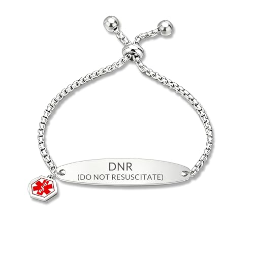 TOWAMOE Medical Alert Bracelet for Women Pre-engraved Emergency Id Bracelet With Medical Tag Symbol Slide Chain (DNR(DO NOT RESUSCITATE))