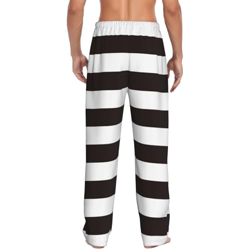 Black And White Horizontal Stripes Men's Pajama Pants Lounge Pjs Bottoms Sleepwear Bottom Pants With Pockets3
