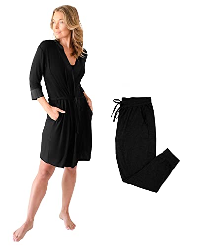 Image of Kindred Bravely Everyday Maternity Joggers (Black, Large) & Emmaline Maternity & Nursing Robe (Black, Large/X-Large) Bundle