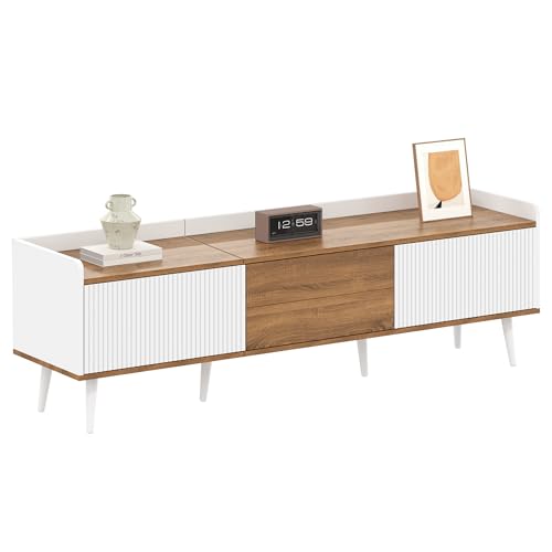 BTM TV Schrank 160cm TV Unterschrank mit 3 Türen TV Möbel Kompakt in Weiß Lowboard mit Kippschutz & erhöhter Kante Stauraum Sideboard für Wohnzimmer