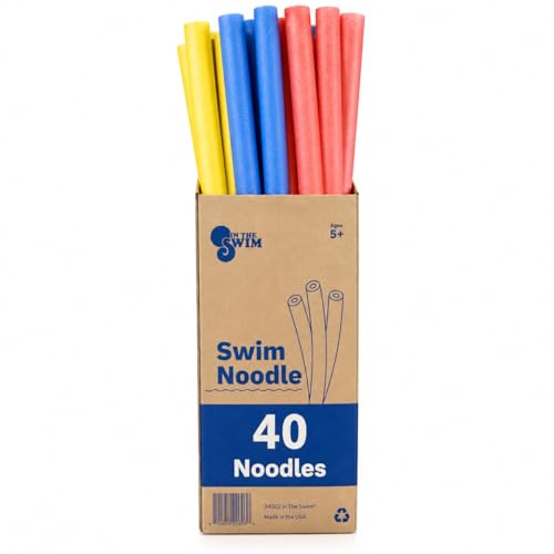 In The Swim 40-Pack, 2-Inch Diameter Standard Pool Noodles – Soft Large Foam Noodles for Extra Buoyancy - Floating Training Device, Exercise Aid, Pool Toy - 50 Inches Long - 3 Assorted Colors