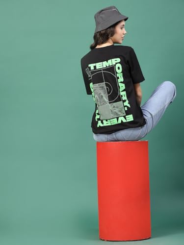 Image of Rigo Back Printed Half Sleeves Round Neck Oversized T-Shirt for Women | Drop Shoulder T-Shirt for Women | Loose Baggy Fit T-Shirt for Women /Girls