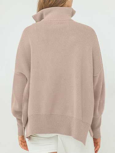 Image of ANRABESS Womens Oversized Quarter Zip Pullover Sweaters | Fall Fashion Outfits, Long Sleeve Slit Side, Baggy Loose Fit, 1 /4 Zip Lapel Collared, Ribbed Knit Soft Warm Winter Clothing