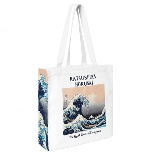 Image of Artsy Canvas Tote Bag for Women | Zipper Closure, Bottle Holder & Keychain Hook | Premium Cotton Canvas Bag for Travel, College, Office | Reusable Shopping Tote Bag Gift