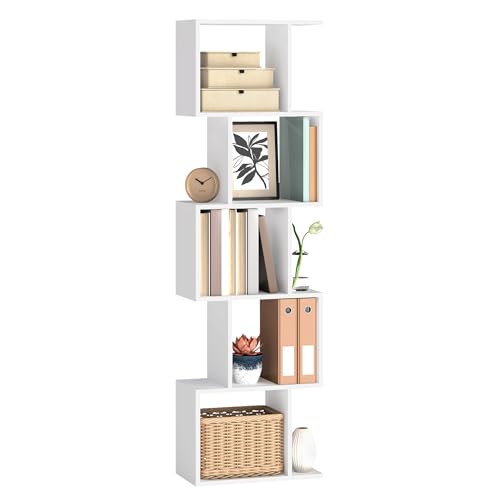VASAGLE Bücherregal, Regal mit 5 Ebenen, 24 x 40 x 159 cm, Standregal, Büroregal, freistehend, Dekoregal, zur Präsentation, modern, für Wohnzimmer, Schlafzimmer, Büro, weiß LBC462W01 VASAGLE Bücherregal, Regal mit 5 Ebenen, 24 x 40 x 159 cm, Standregal, Büroregal, freistehend, Dekoregal, zur Präsentation, modern, für Wohnzimmer, Schlafzimmer, Büro, weiß LBC462W01